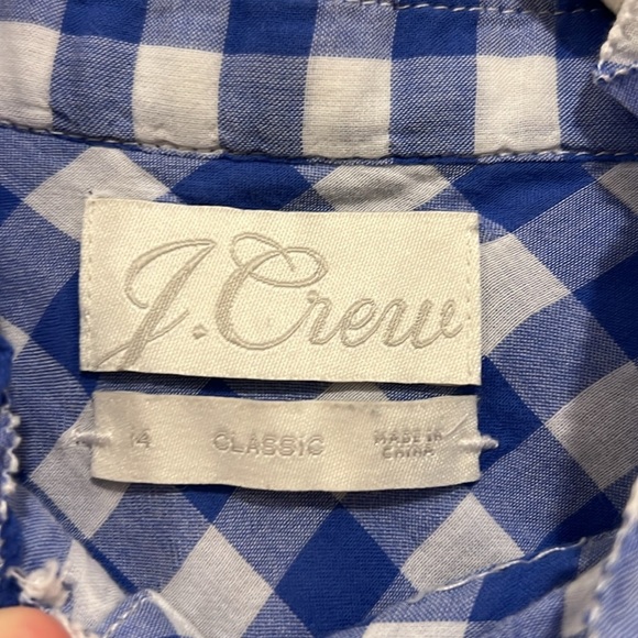 J. Crew Blue and White Gingham Popover Blouse Womens Size 14 - Picture 7 of 9